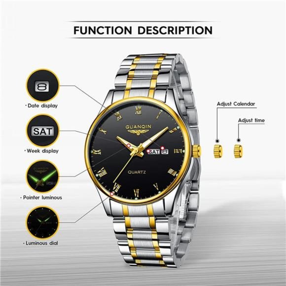 Mens Watch Classic Business Wrist Watches with Stainless Steel Waterproof Quartz - Picture 2 of 7